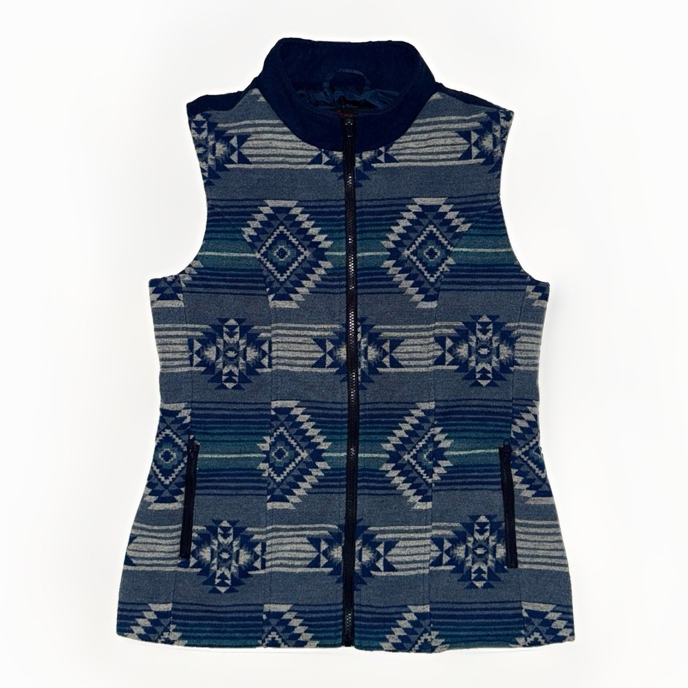 COWGIRL LEGEND Full Zip Blue Gray M Vest Southwest Aztec Native Pockets Lined